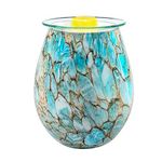 Electric Candle Warmer Art Glass Aromatherapy Wax Melts Burner Aroma Night Light Decorative Lamp for Gifts Home and Decor (Light Blue) (Light Blue)