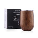 Sivaphe Insulated Travel Coffee Mug with Lid Stinaless Steel Stemless Wine Glasses Cup 12 fl.oz Tumbler Gift Ideas for Christmas New-Year Wood