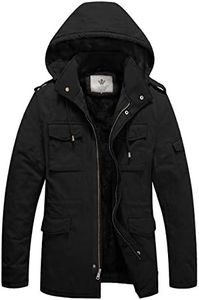 WenVen Men's Winter Safari Casual Fleece Lined Parka Jacket with Hood Black L
