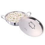 Wonderchef Nigella Tri-ply Stainless Steel 30 cm Kadhai with Lid | 4.6 Litre | 2.6mm Thickness | Kadai with Induction base | Compatible with all cooktops | Riveted Cool-Touch Handle | 10 Year Warranty