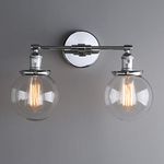 Phansthy Modern Wall Light Fixtures with Globe Glass Shade 2 Lights Wall Sconces Lighting Switched Indoor Retro Rustic Wall Lamps for Living Room Dining Room Bedroom Vanity Mirror (Chrome)