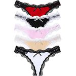 SPFASZEIV Thongs for Women Lace Knickers Silk Thong Sexy Underwear Comfortable Panties for Ladies Girls 5 Pack M