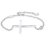 AmorAime Silver Cross Bracelet for Women Heart Bracelet 925 Sterling Silver Love Bracelet Dainty Chain (hope faith bracelet)