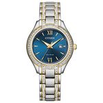 Citizen Ladies Silhouette Crystal Eco-Drive Watch 30mm Two-Tone Stainless Steel Case and Bracelet with Navy Dial (FE1234-50L)