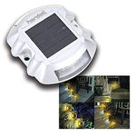 hardoll Solar Road Stud Light /Rechargeable 6 LED Lamp Waterproof Outdoor Lantern Step Pathway Lights for Security Driveway (Yellow Flashing)(Metal)