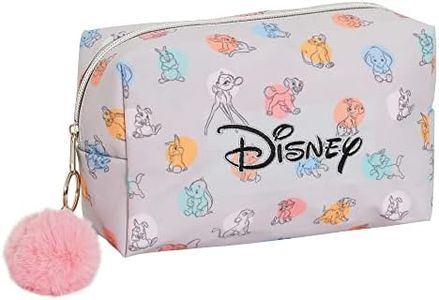 Disney Classics Toiletries Make Up Bag for Women Cosmetic Case Girls Disney Pencil Case Water Resistant Travel Bag, Grey, One Size, Make Up Bag