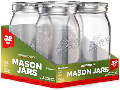 SEWANTA Wide Mouth Mason Jars 32 oz [4 Pack] With mason jar lids and Bands, mason jars 32 oz - For Canning, Fermenting, Pickling - Jar Decor - Microwave/Freeze/Dishwasher Safe + Jar Opener