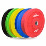 LEEWAY Color Rubber Bumper Plates 2.0, (150kg combo)| Olympic Weightlifting Gym Rubber Bumper Weight Plates| Olympic Barbell Weight Plate| Standard 2inch/50mm Weight Plate (150kg Set(5X2+10X2+15X2+20X2+25X2))