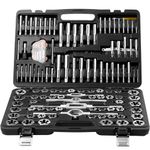 VEVOR Tap and Die Set, 116-Piece Include Metric and SAE Size, Bearing Steel Taps and Dies, Essential Threading Tool for Cutting External Internal Threads, with Complete Accessories and Storage Case