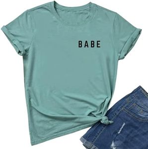 YITAN Letter Funny O Neck Women T Shirts Top Light Green XX-Large