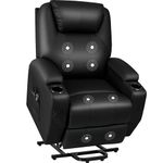 JUMMICO Power Lift Recliner Chair with Massage for Elderly PU Leather Modern Reclining Sofa Chair with Cup Holders, Remote Control, Adjustable Furniture (Black)