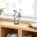 Thinker Statue Abstract Art Sculpture Home Decor, Metal Creative Face & Hand Abstract Statues for Home Office Desktop Bookshelf Decor (Metal, Black