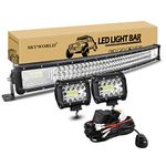 SKYWORLD 32 inch 405W Curved LED Light Bar, 2 Pcs 4 inch 60W Combo Led Work Light with 12V Wiring Harness Kit, Offroad Bar Lamp Driving LED Work Lights Bar for 4x4 Car Truck SUV UTE Vehicle