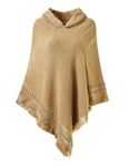 Ferand Ladies' Hooded Cape with Fringed Hem, Crochet Poncho Knitting Patterns for Women, One size, Khaki