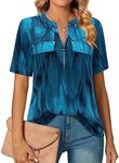Bulotus Womens Summer Tops and Blouses, Short Sleeve Shirts for Women Business Casual Tops Work Blouses for Office Professional Long Tops to Wear with Leggings, Leaf, Medium