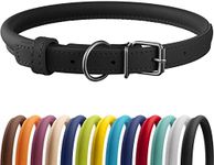 CollarDirect Rolled Leather Dog Collar, Soft Padded Round Puppy Collar, Handmade Genuine Leather Collar Dog Small Large Cat Collars 13 Colors (18-22 Inch, Black Smooth)