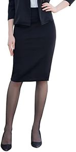 G&Y Women's Elastic Waist Stretch Bodycon Midi Pencil Skirt - Premium Nylon Ponte Office Straight Skirt, Black, Small