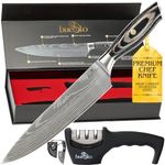 BUESTO Chef Knife and 3-Stage Knife Sharpener - 8 inch Ultra Sharp Kitchen Knife - High Carbon Stainless Steel Chefs Knife - Long Lasting Japanese Knife - Unique Gifts for Men and Women