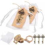 DXiongW Set of 24 Golden Wedding Favours Party Favours for Guests Vintage Key Bottle Openers with Organza Bag and Kraft Paper Tag Wedding Favours for Guests Bridal Shower Favours for Guests