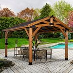 Backyard Discovery Norwood 14' x 12' Cedar Wood Outdoor Gazebo Pavilion with Hardtop Galvanized Steel Peak Roof, Snow Support, Wind Resistance, PowerPort, Shade for Garden, Patio, Deck, Entertaining