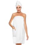 Vislivin Women Bath Wrap Towel for Shower Wrap & Head Towel Body Wrap Bathrobe Adjustable Closure White L