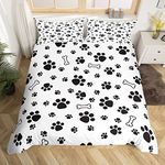 Castle Fairy Dog Paw Print Duvet Cover for Boys,Girls Puppy Bone Comforter Cover Full Size,Black White Bedding Set Kids Teen Room Decor Bed Cover,Dog Footprints Bedclothes with Zipper