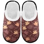 visesunny Cafe Coffee Cup Bean Cozy Fuzzy Mens Womens Memory Foam House Slippers Plush Fleece Indoor Outdoor Slipper, Multi, L