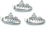 YOOGCORETT 12pcs Charms Nautical Ship Pendants Alloy Tibetan Silver Bulk for Bracelets Keychain Necklace DIY Craft Jewelry Making Supplies Accessory 25 X 15mm (Ancient Silver)