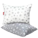 Small Pillow 2 Pack for Sleeping Boy or Girl, Hypoallergenic Ultra Soft Kids Pillows for Sleeping, 14 x 19 inch Perfect for Travel, Toddler Cot, Travel Pillow Grey & White Stars