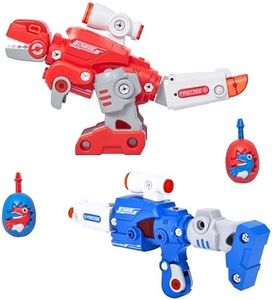 Dazmers Toddler Transformer Toys Set of 2 - Transforms from Dinosaur to Gun -Dino Nerf Gun - Fun Interactive Toys for Outdoor Play - Ideal for Ages 36 Months to 10 Years (3"H x 10"L x 7"W, Blue & Red)