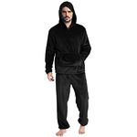 Mens Sherpa Fleece Comfy Pajamas Set Winter Thermal Long Sleeve Pullover Hoodies and Home Lounge Bottoms Fuzzy Sleepwear(Black,X-Large)