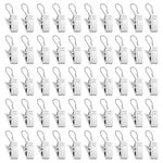 ALLisWE 50PCS Curtain Clips with Hooks, Small Heavy-Duty Hook Clip Set, Stainless Steel Curtain Clips Light Hangers Wire Holders for Home Decorations Bathroom Shower Curtain Photo Decors (Silver)