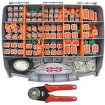 ALFOCI 482PCS DT Deustch Connector Kit- 2 3 4 6 8 12 Pin Waterproof Automotive Electrical Connectors, Including Deutsch Crimping Tool, Removal Tool,140Pairs 16# Solid Contacts