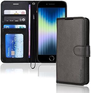 TECHGEAR iPhone SE 2022 5G / 2020, iPhone 8/7/6 Leather Wallet Case, Flip Case Cover, Card Holder, Stand, Wrist Strap - Black PU Leather, Magnetic Closure for iPhone SE 3 / SE 2 / iPhone 8 7 6 6s 4.7"