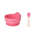 Tony Stark Silicone Unbreakable Baby Bowl & Wood Handle Spoon - Suction Design, Non-Slip, BPA Free, Dishwasher & Microwave Safe (Pink, 1 Piece)