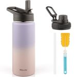 Sports Water Bottle for Kids - 18oz Stainless Steel Water Bottle with 2 Lids, Straw & Cleaning Brush, Vacuum Insulated Water Bottles, Wide Mouth & Wide Handle for Travel,Outdoors (Dream Purple)