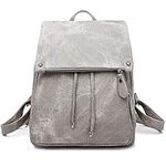 Everfunny Women Backpack Waterproof Anti-theft Lightweight PU Fashion Leather Nylon School Shoulder Bag Travel Cute Backpack Girls Ladies(Grey)