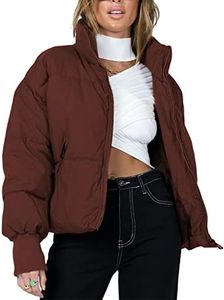 UANEO Puffer Jacket Womens Oversized Cropped Puffy Quilted Winter Jackets Coat (Coffee-L)