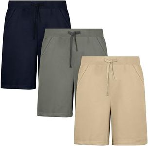 BIG ELEPHANT Boys Athletic Shorts 3 Pack Cotton Gym Shorts with Pockets Elastic Waist Drawstring for School Sports and Play