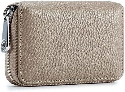 EASTNIGHTS RFID Credit Card Holder Genuine Leather Credit Card Wallet with Zipper (gray)