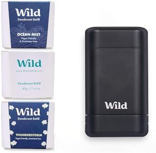 Wild - Déodorant Naturel Rechargeable - Sans Aluminium - Etui Noir avec Lot Varié de Recharge (3 x 40g) - Comprend Fresh Cotton & Sea Salt, Ocean Mist et Thunderstorm - Végan
