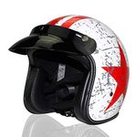 Woljay 3/4 Open Face helmet, Motorcycle Helmet Flat with Rebel Red Star Graphic (M)