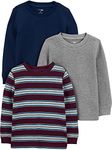 Simple Joys by Carter's Toddler Boys' Thermal Long-Sleeve Shirts, Pack of 3, Burgundy Stripe/Grey Heather/Navy, 5T