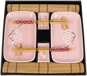 Exzact Sushi Plate Set 10pcs - 2 x Sushi Plates, 2 x Dip Bowls, 2 x Placemats, 2 x Chopsticks Rests, 2 Pairs of Chopsticks - Highquality Porcelain - Gift Box - Pink