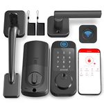 WiFi Front Door Lock Set - SMONET Fingerprint Keyless Entry Smart Locks Handle Set, Digital Remote Control Keypad Bluetooth Alexa Deadbolt Lockset with Auto Lock, Code, Fob, App for Rental,Black