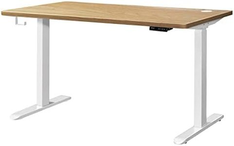 OIKITURE Electric Height Adjustable Standing Desk - 120x60CM, Dual Motors Sit Stand Up Desk with Adjustable Height 70-116CM, USB & Type-C Ports, Headphone Hook, for Home Office Computer Desk, WH+Oak