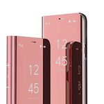 KBIKO-zxl Compatible with iPhone 8 Plus Cell Phone Case Clear View Mirror Flip Cover PU Leather with Kickstand Protective Cover Cases for iPhone 8 Plus. Mirror Rose Gold QH