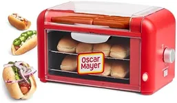 Nostalgia Oscar Mayer Extra Large 8 Hot Dog Roller & Bun Toaster Oven, Stainless Steel Grill Rollers, Non-stick Warming Racks, Perfect for Dogs, Veggie Sausages, Brats, Adjustable Timer, Red