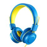 Kids Headphones-Noot Products K33 Foldable Stereo Tangle-Free 5ft Long cord 3.5mm Jack Plug in Wired On-Ear Headset for Children/Teens/Boys/Girls/ipad/School/Kindle/Travel/Plane/Tablet (Electric Blue)