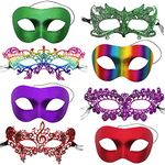 8 Pcs Couple's Lace Masks Men Women's Sexy Eye-mask for Ball Party Venetian Masquerade Costume - Green Red Purple Multicolor